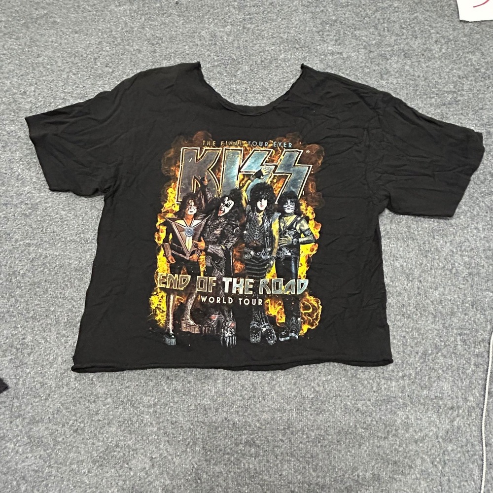 KISS T-Shirt Womens Size S Black End of the Road World Tour Cropped DIY Distress